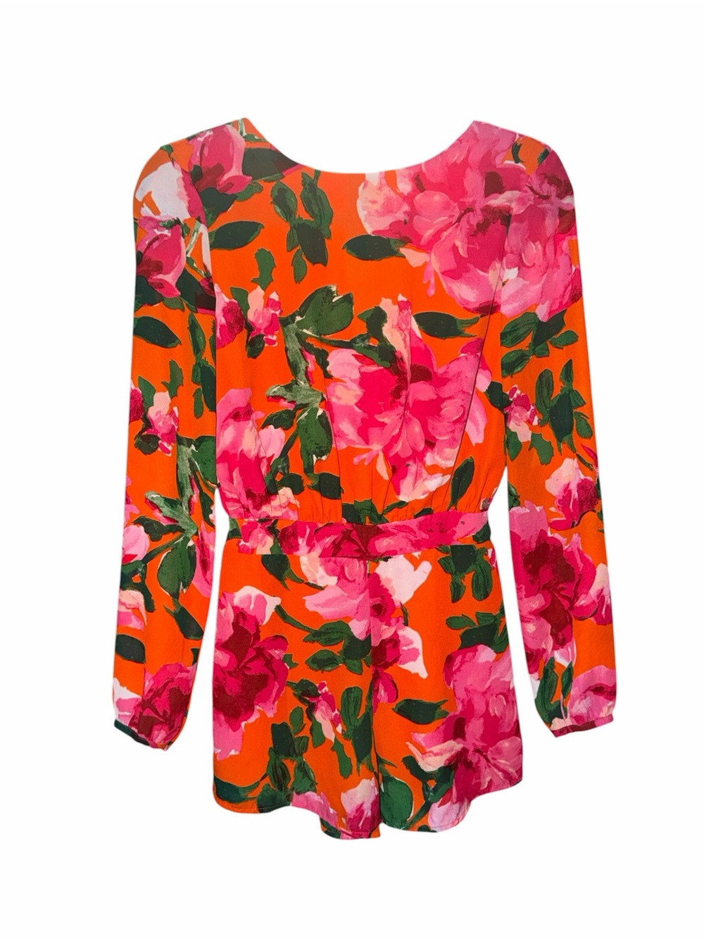 Lulus Women’s Vibrant Orange Floral Long-Sleeve Romper